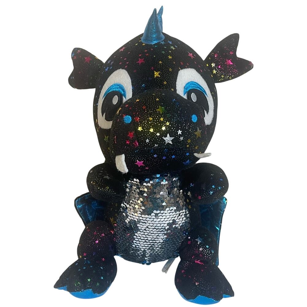 Caravan Styx Softoys Metallic Sequins Black Blue Galaxy Dragon 14" Tall Plush